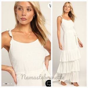 LULU'S S White Ruffled Tiered Swiss Dot Maxi Dress